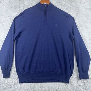 Charles Tyrwhitt England Rugby Sweater Mens XXL Blue 100% Merino Wool 1/4 Zip